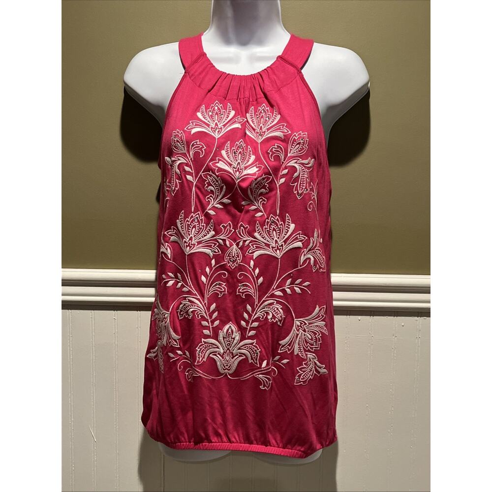 NWT INC Pink Embroidered Floral Tank – Sleeveless Boho Top – Women’s S